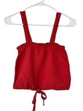 Pact 100% Organic Cotton Guaze Red Tie-Hem Crop Tank - XS